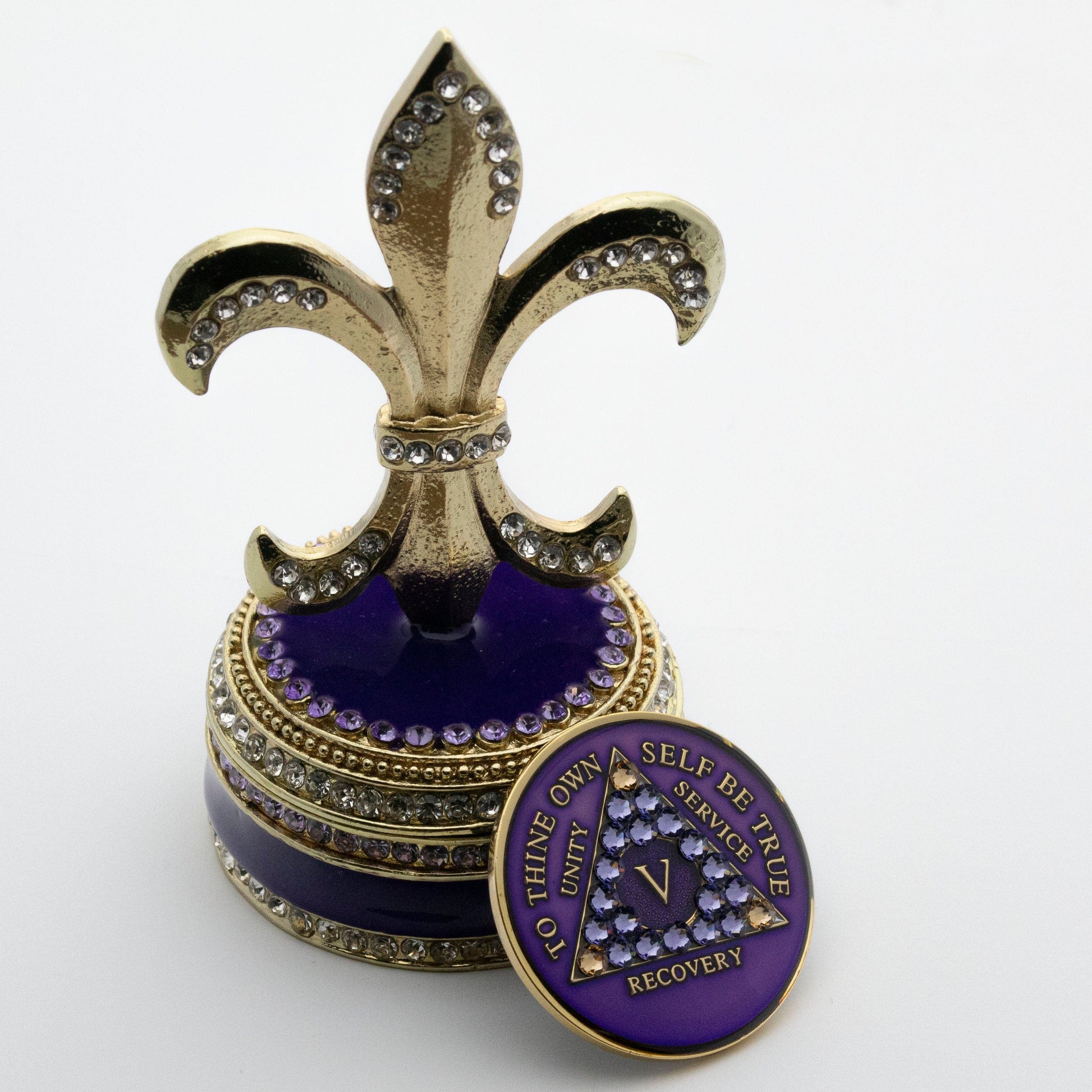 Fleur de Lis Collector Bling Box/Sobriety Chip Holder (with Chip)