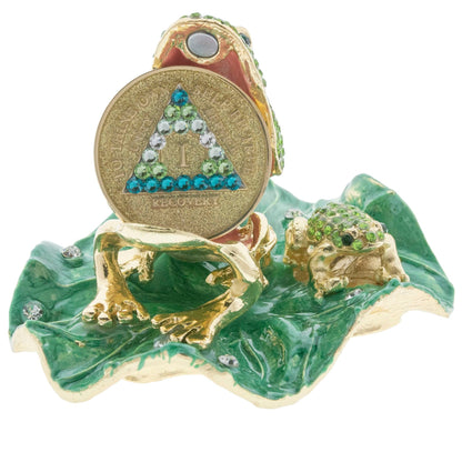 FROG on Lilly Pad Collector Bling Box/Sobriety Chip Holder (with Chip)