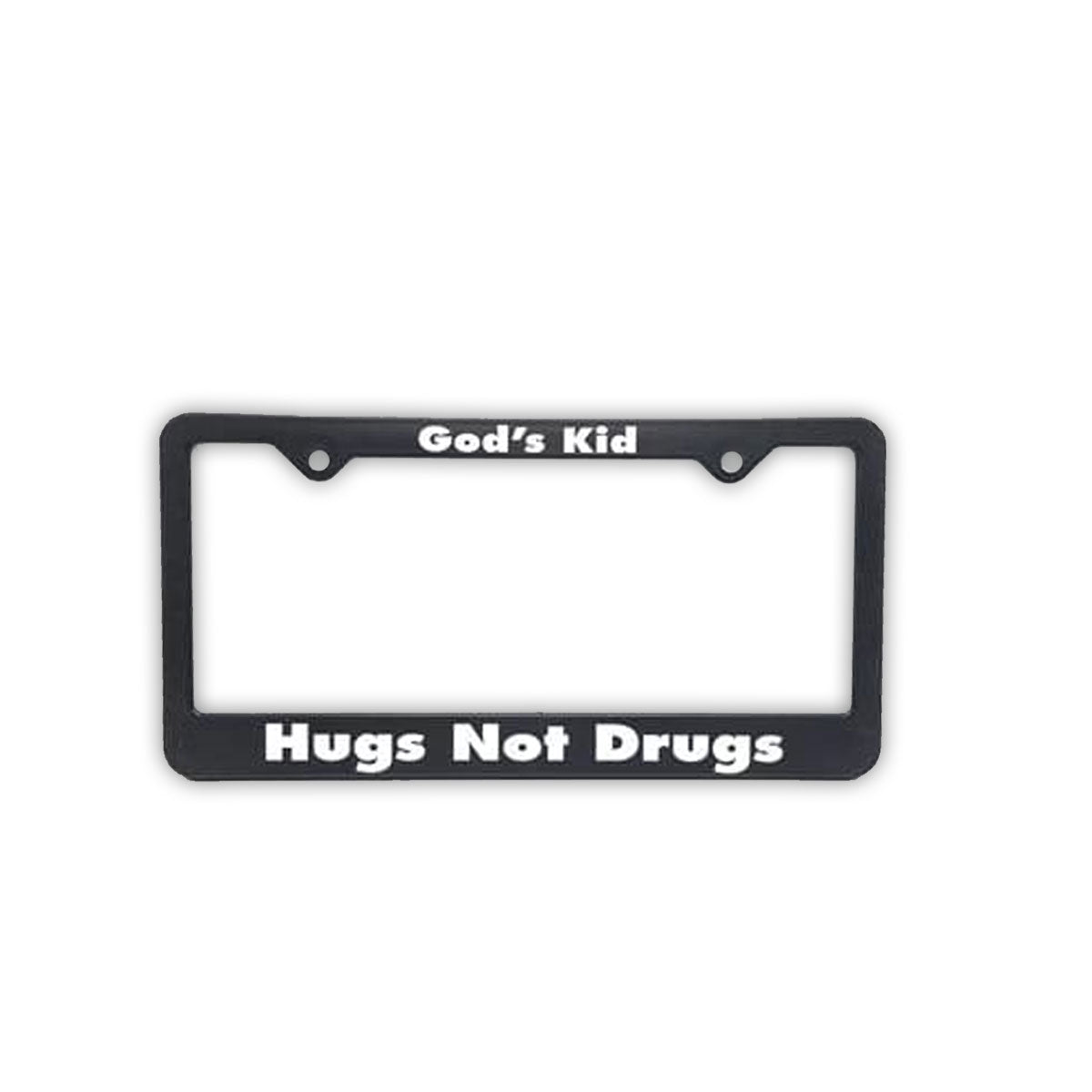 "God's Kid - Hugs Not Drugs" Recovery Related Plastic Auto License Plate Frame