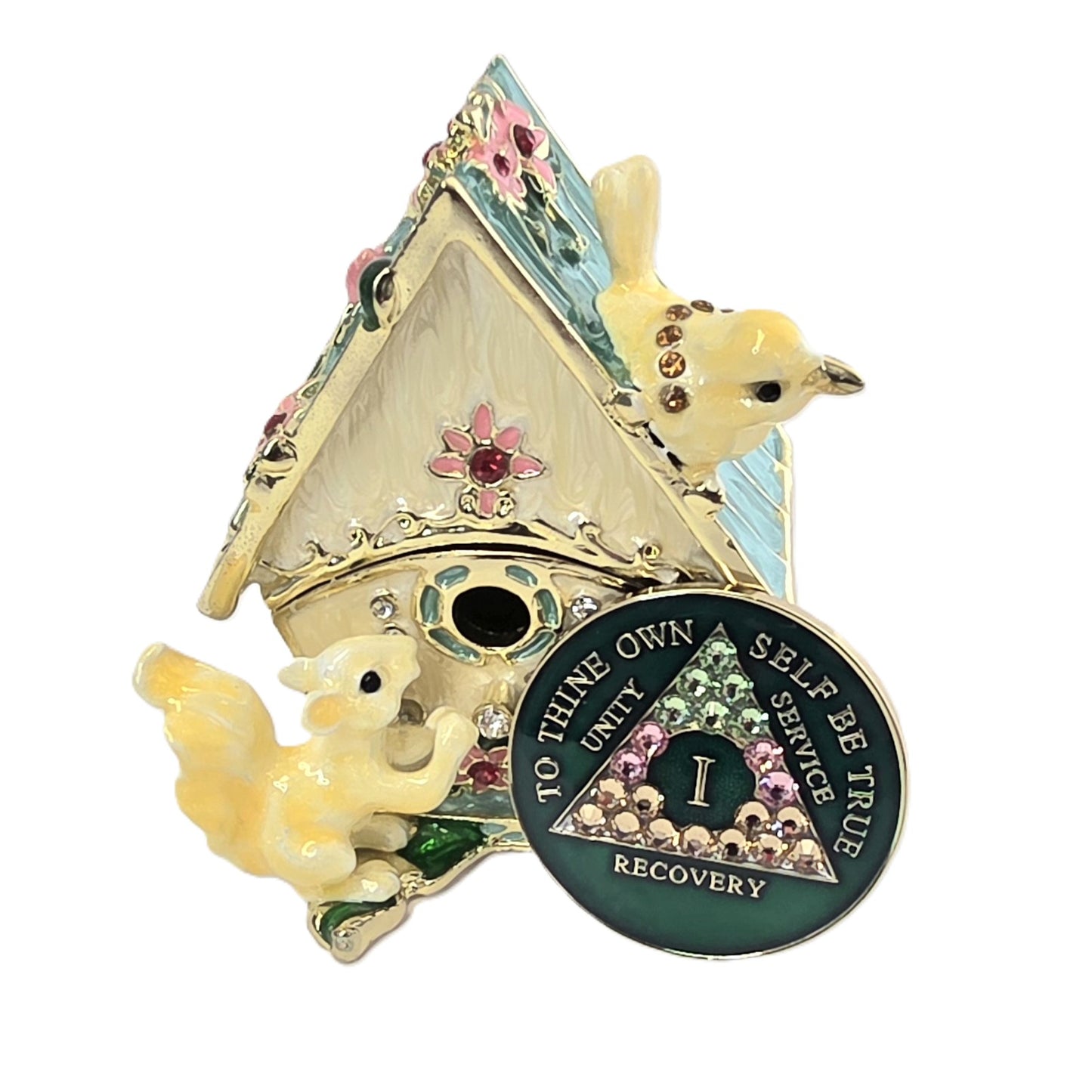 Green Birdhouse Chip Holder with Matching Chip