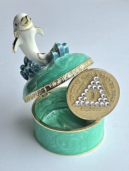 Dolphin Aqua Bling box Medallion Holder (with chip)