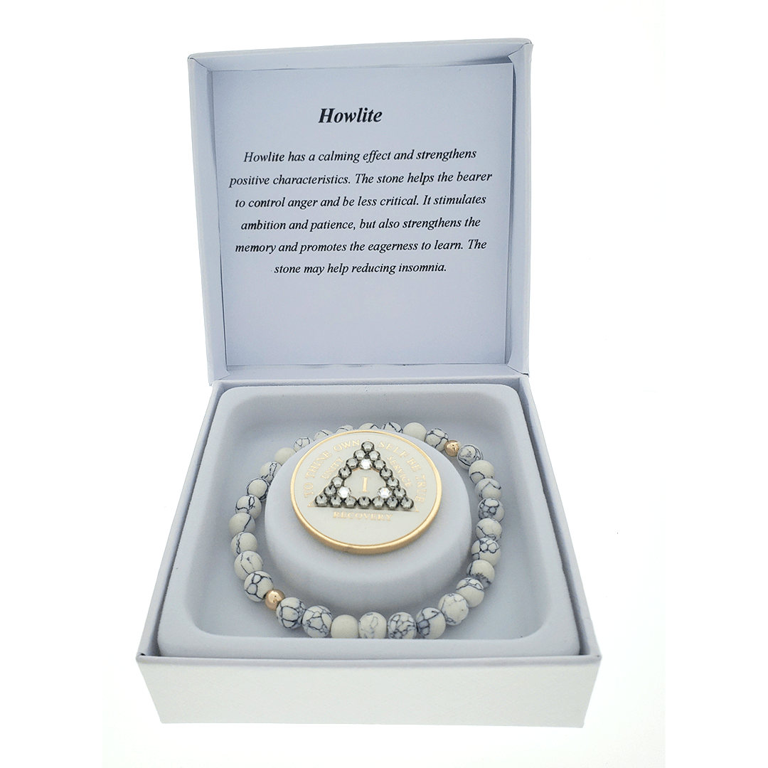 Howlite Crystal Bracelet with Matching Recovery Medallion