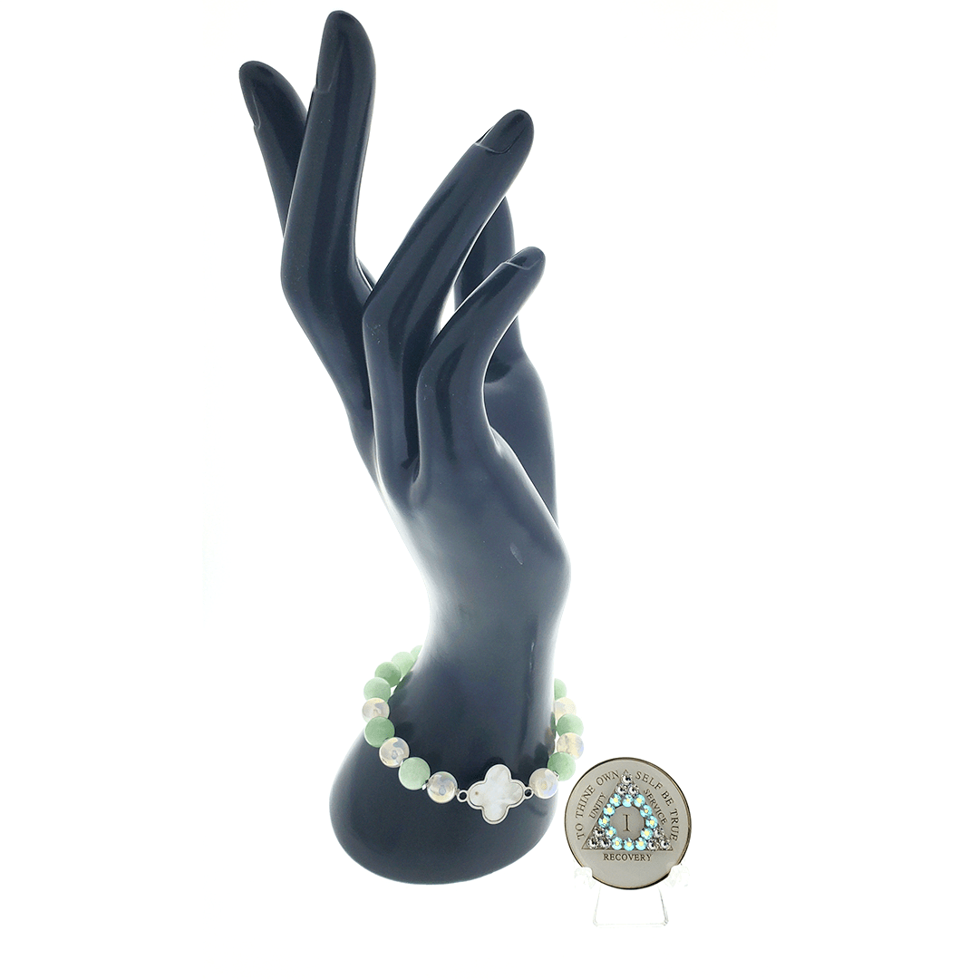 Jade Crystal Bracelet with Matching Recovery Medallion