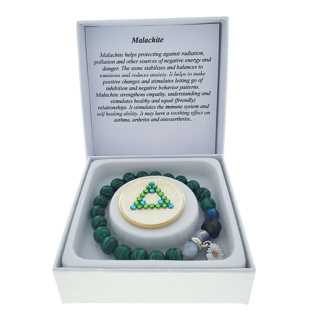 Malachite Crystal Bracelet with Matching Recovery Medallion