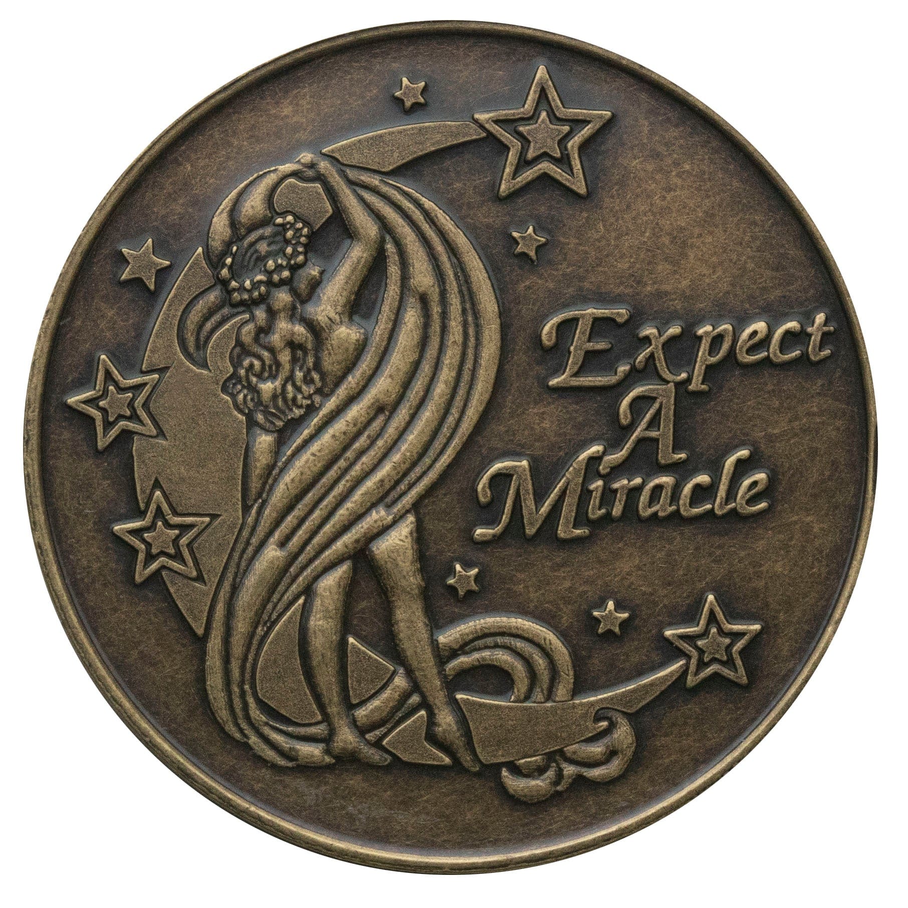 Recovery medallion in bronze, with mother earth, the moon and stars and expect a miracle.