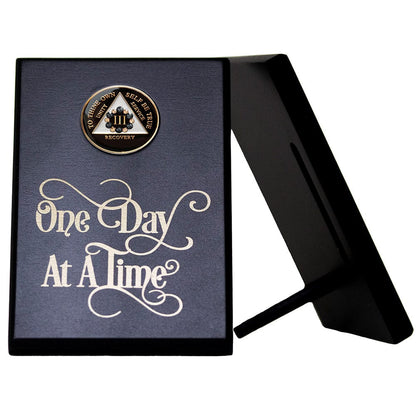 One Day At a Time Coin Holder Plaque Black