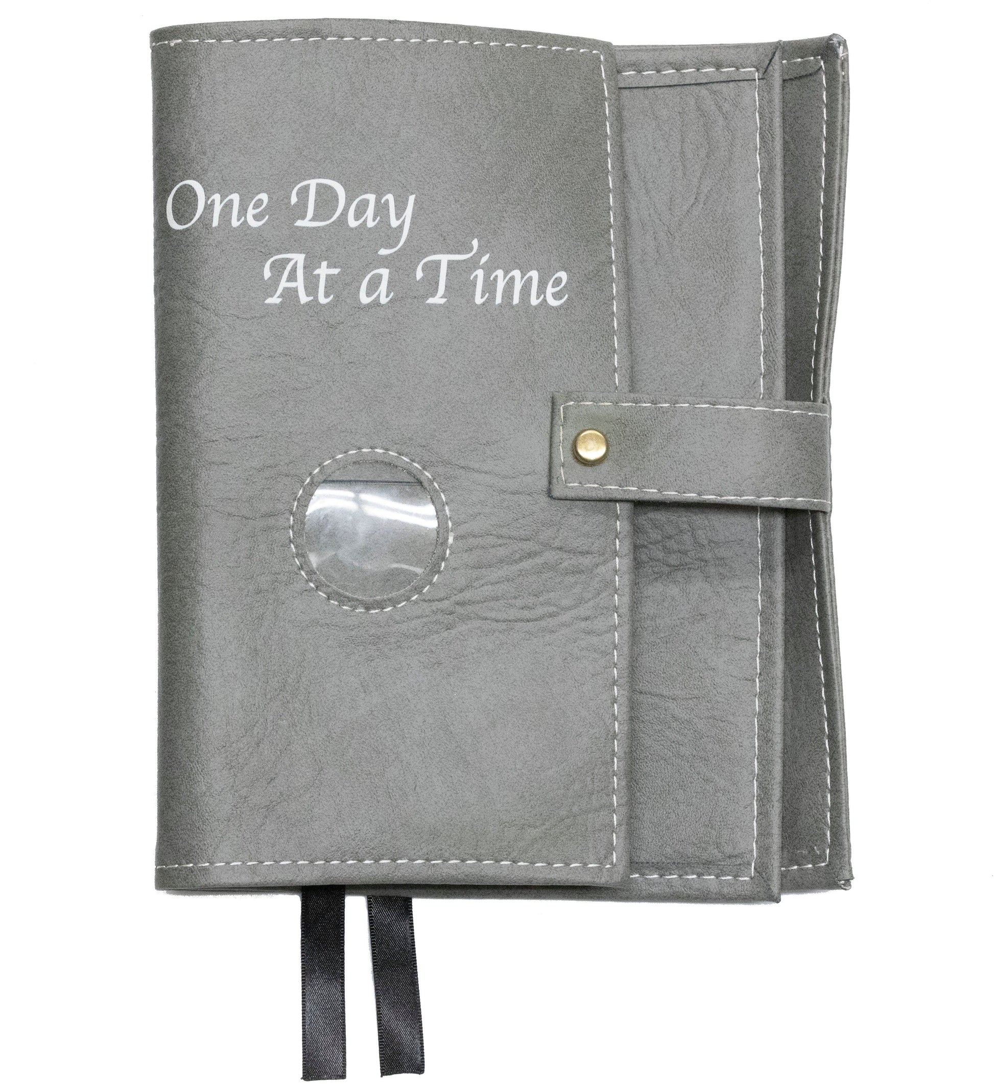 One Day At A Time Grey Double Book Cover With Sobriety Chip Holder