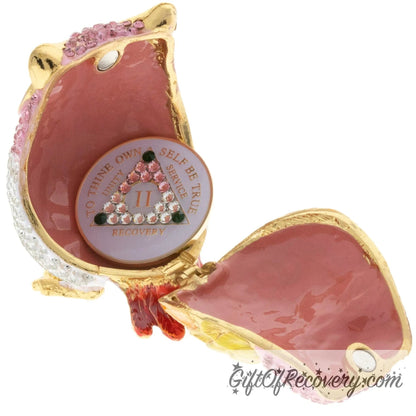 Pink Owl Bling Box/Sobriety Chip Holder (with Chip)