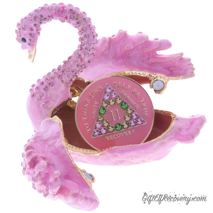 Pink Swawn Collector Bling Box/Sobriety Chip Holder (with Chip)