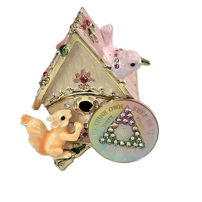 Pink Birdhouse Chip Holder with Tie Dye Matching Chip