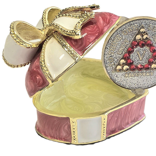 Pink Heart Chip Holder with Matching Glitter Silver Crystalized Chip