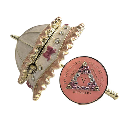 Pink and Cream Umbrella Chip Holder with Matching Pink chip