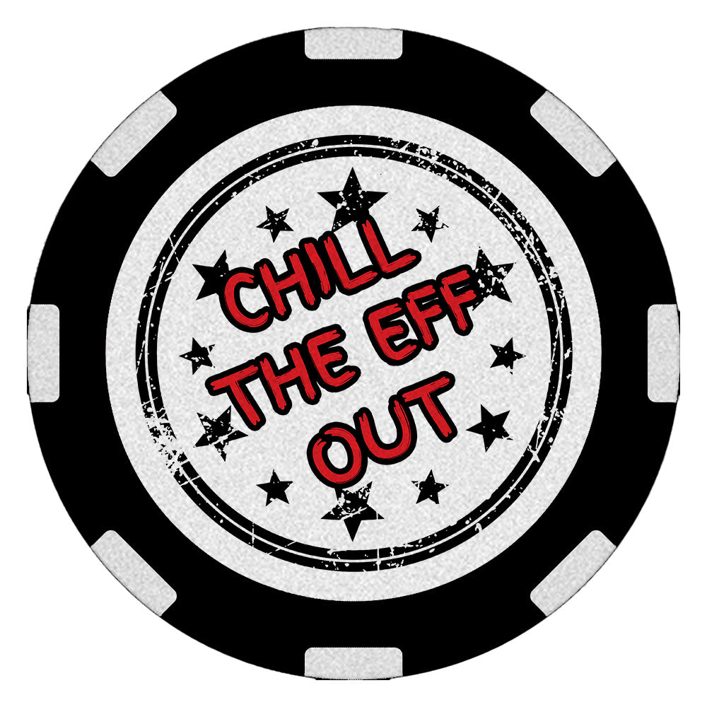 Edgy "Sober AF" recovery poker chip, 1.5 inches round, featuring "Sober AF" on the front and "Chill the Eff Out" on the back, designed to celebrate and showcase sobriety.