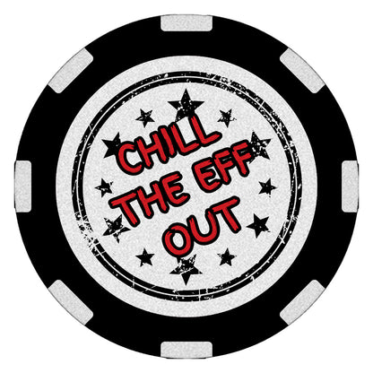 Edgy "Sober AF" recovery poker chip, 1.5 inches round, featuring "Sober AF" on the front and "Chill the Eff Out" on the back, designed to celebrate and showcase sobriety.