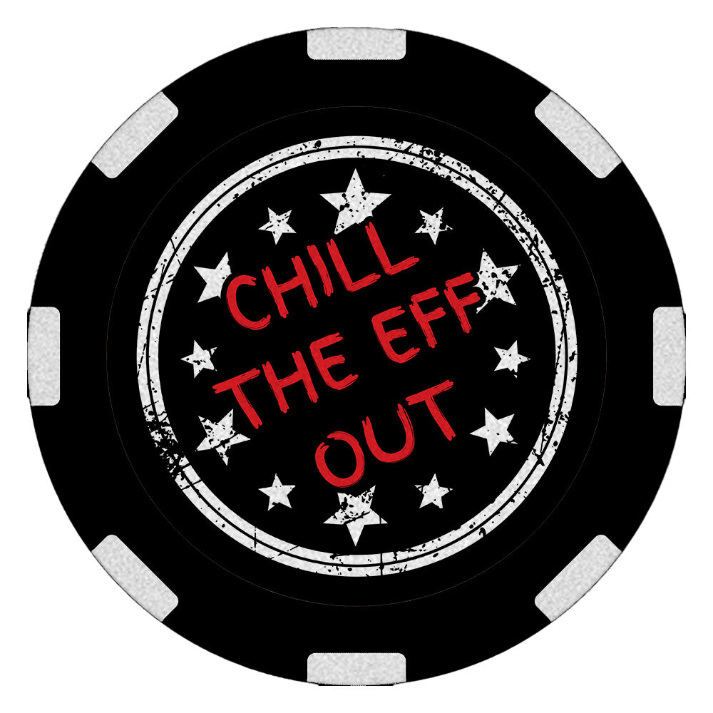 Edgy "Sober AF" recovery poker chip, 1.5 inches round, featuring "Sober AF" on the front and "Chill the Eff Out" on the back, designed to celebrate and showcase sobriety.