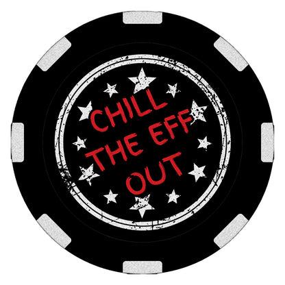 Edgy "Sober AF" recovery poker chip, 1.5 inches round, featuring "Sober AF" on the front and "Chill the Eff Out" on the back, designed to celebrate and showcase sobriety.