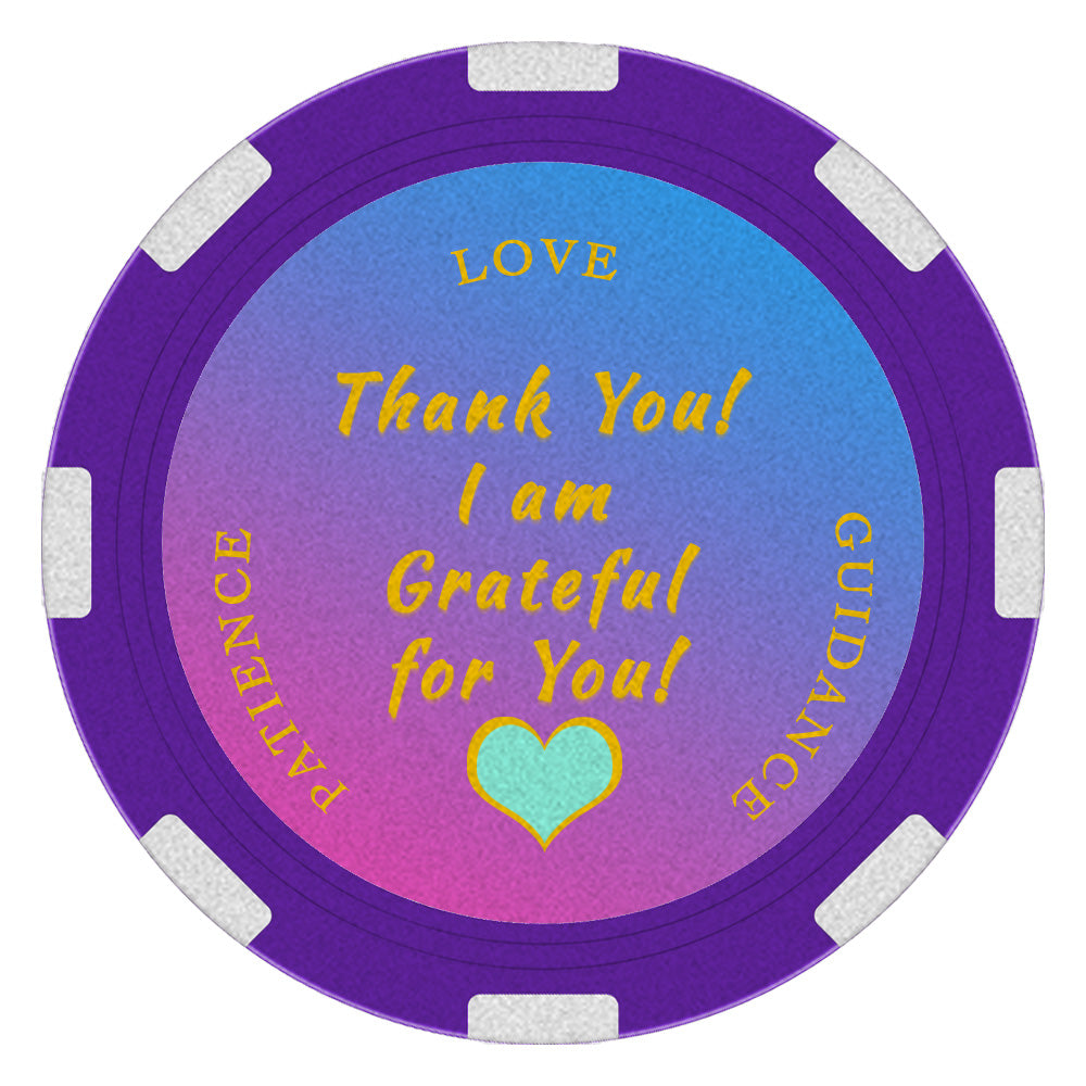 Purple and pink heart-entwined recovery poker chip medallion, 1.5 inches round, symbolizing gratitude for sponsors in sobriety.