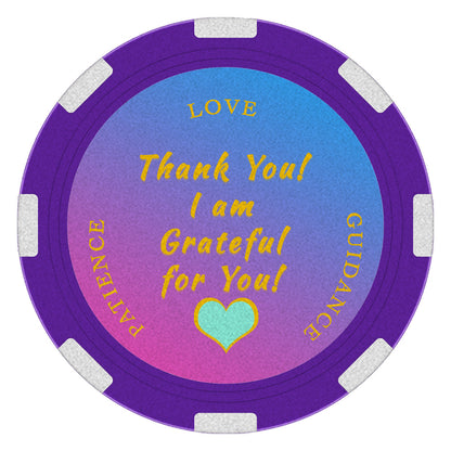 Purple and pink heart-entwined recovery poker chip medallion, 1.5 inches round, symbolizing gratitude for sponsors in sobriety.