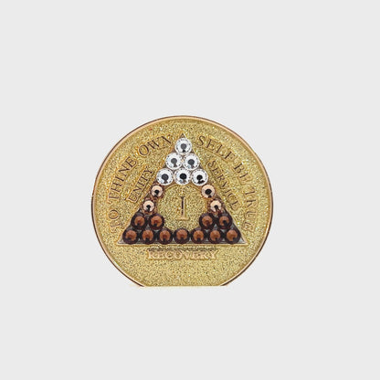 AA Recovery Medallion - Transition Bling Crystallized on Glitter Gold