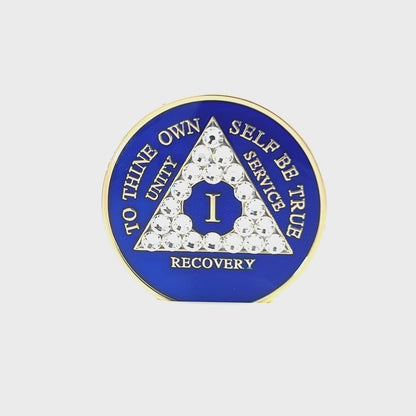 AA Recovery Medallion - Crystallized Blue & Diamond Bling