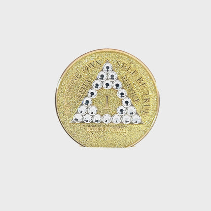 AA Recovery Medallion - Diamond Bling Crystallized on Glitter Gold