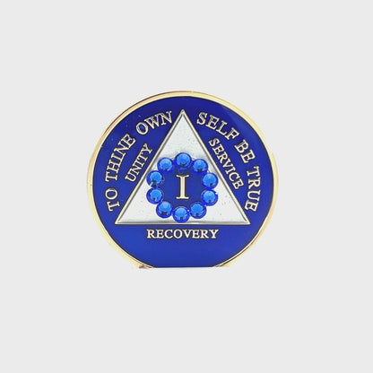 AA Recovery Medallion - Unity Bling Crystallized on Blue