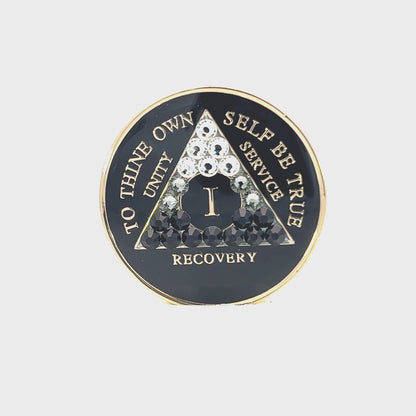 AA Recovery Medallion - Transition Black Bling Crystallized on Black