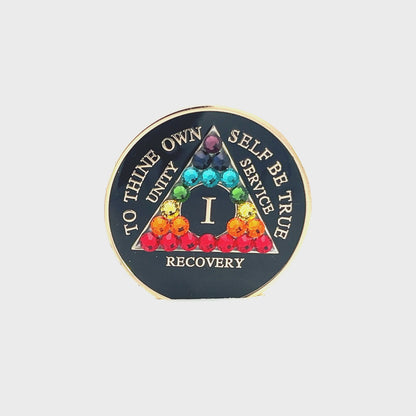 AA Recovery Medallion - Chakra Bling Crystallized on Black