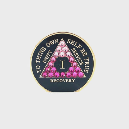 AA Recovery Medallion - Pink Transition Bling Crystallized on Black