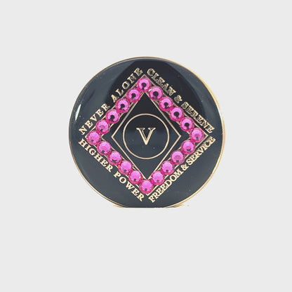 Clean Time Recovery Medallion with Fuchsia Crystals