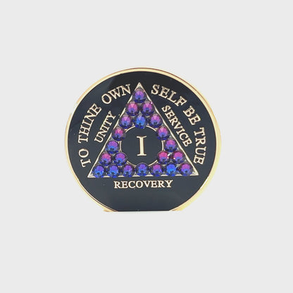 AA Recovery Medallion - Peacock Bling Crystallized on Black