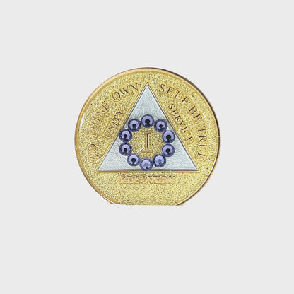 AA Recovery Medallion - Unity Tanzanite Bling Crystallized on Glitter Gold