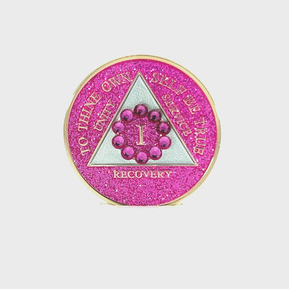 AA Recovery Medallion - Unity Pink Crystallized on Glitter Pink