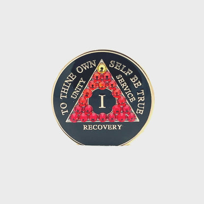 AA Recovery Medallion - Red Transition Bling Crystalized on Black