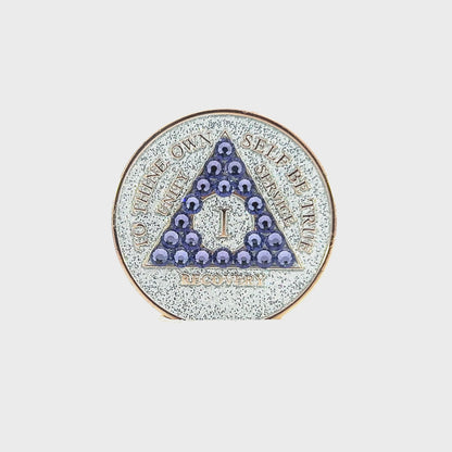 AA Recovery Medallion - Tanzanite Bling Crystallized on Glitter Silver