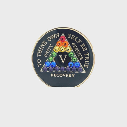 AA Recovery Medallion - Rainbow Crystallized on Black