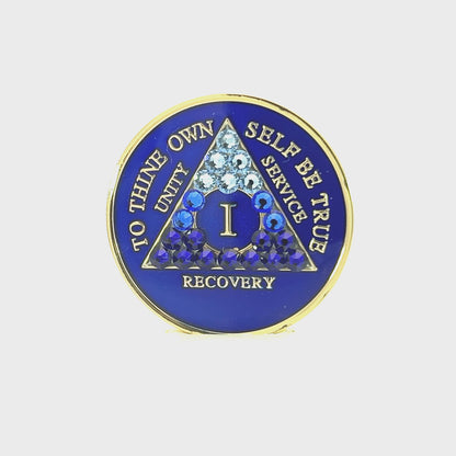 AA Recovery Medallion - Transition Blue Bling Crystallized on Blue