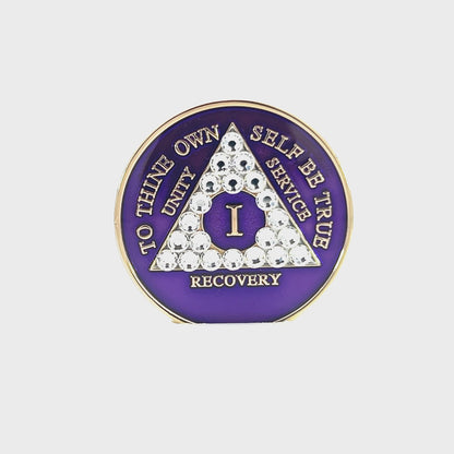 AA Recovery Medallion - Diamond Bling Crystallized on Purple