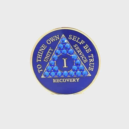 AA Recovery Medallion - Crystallized Blue Sapphire Bling