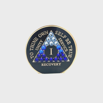 AA Recovery Medallion - Blue Transition Bling Crystallized on Black