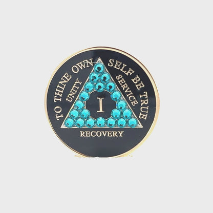 AA Recovery Medallion - Zircon Bling Crystallized on Black