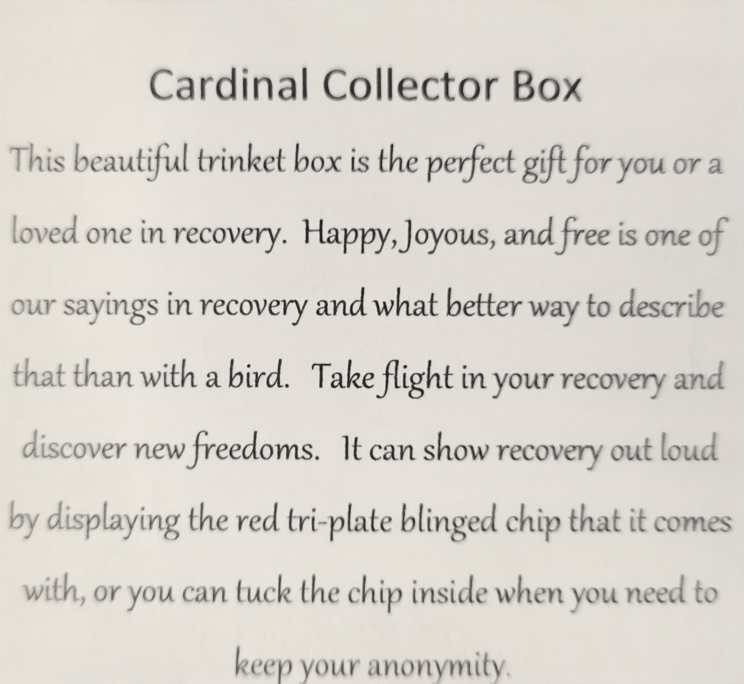 Sober Cardinal Collector Bling Box/Sobriety Chip Holder (with Chip)