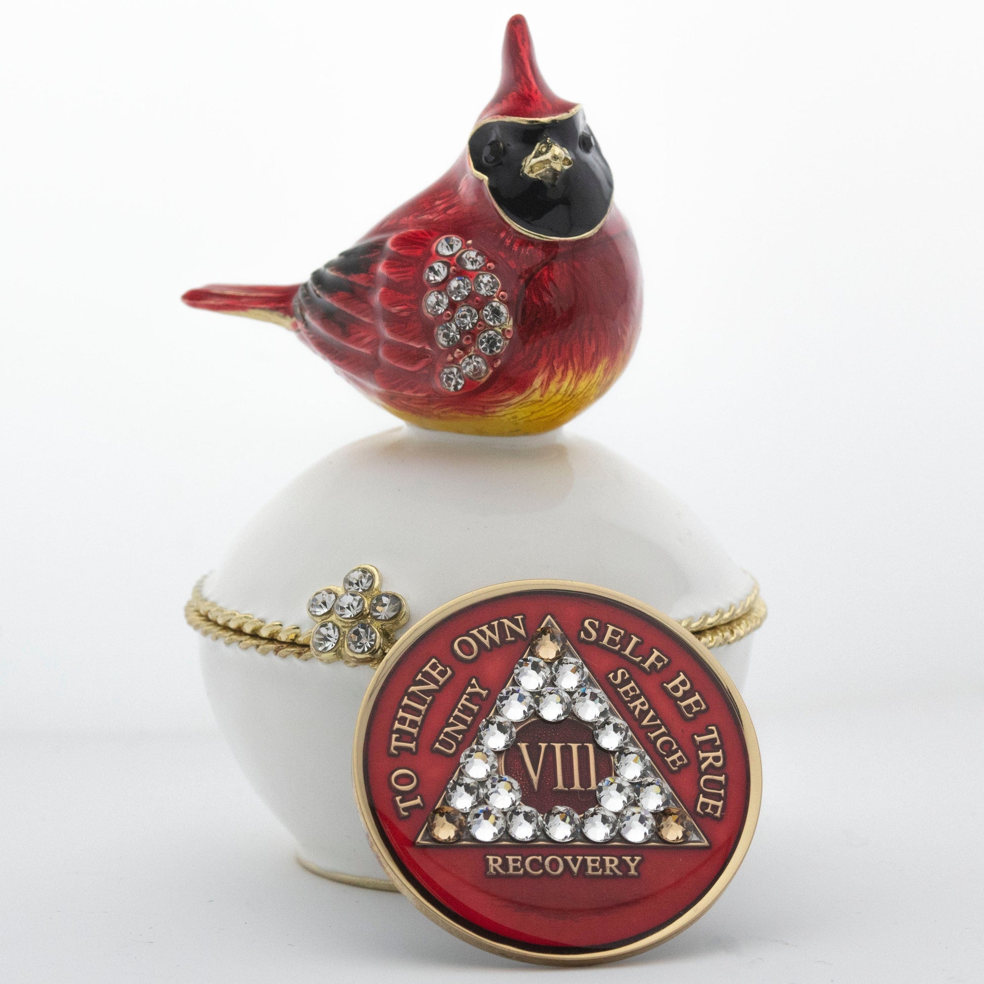 Sober Cardinal Collector Bling Box/Sobriety Chip Holder (with Chip)