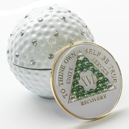 Sober Golfer Bling Box/Sobriety Chip Holder (with Chip)