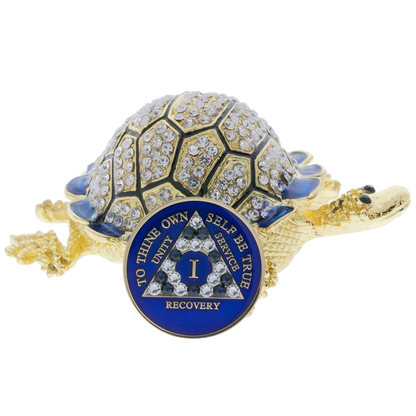 Sober Turtle Blue Collector Bling Box/Sobriety Chip Holder (With Chip)