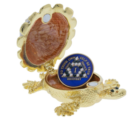 Sober Turtle Blue Collector Bling Box/Sobriety Chip Holder (With Chip)