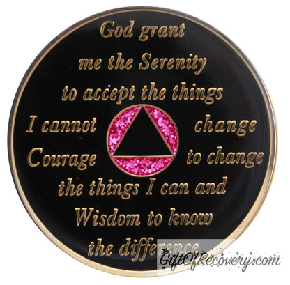 Sobriety Chip AA Pink Glitter Triplate