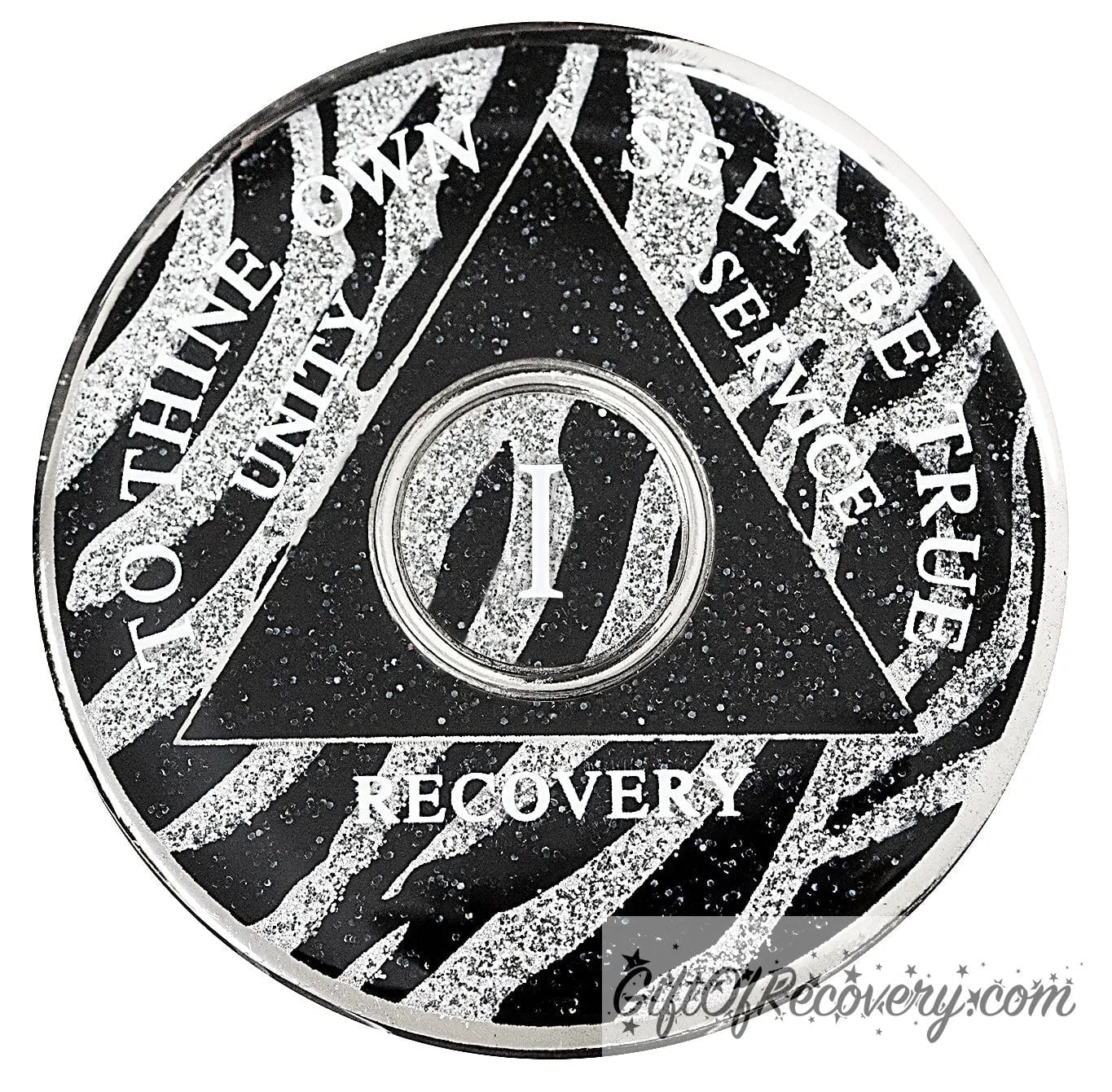 Sobriety Chip AA Zebra Triplate 1 Year