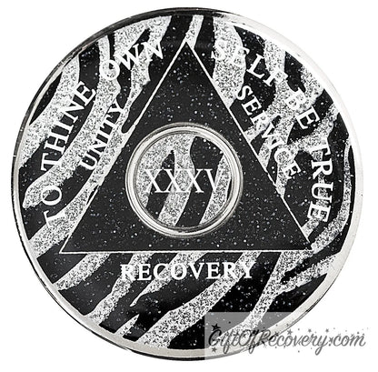 Sobriety Chip AA Zebra Triplate 35 Years