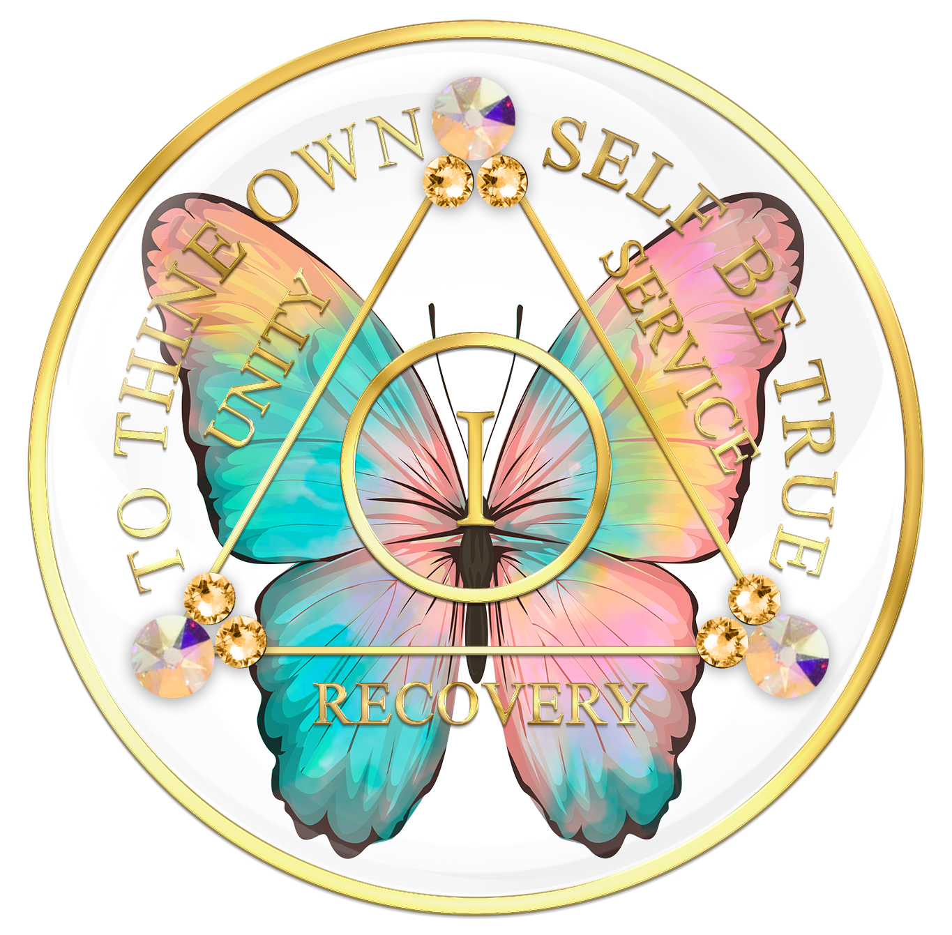 AA custom medallion coin 1 year butterfly design with gold crystals